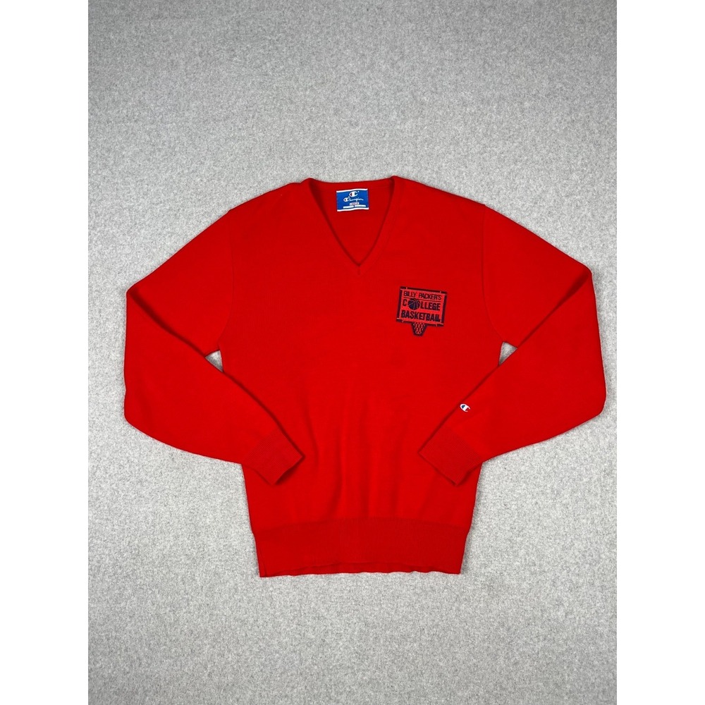Vintage Champion V Neck Sweater‎ Mens L Red NCAA College Basketball Made USA